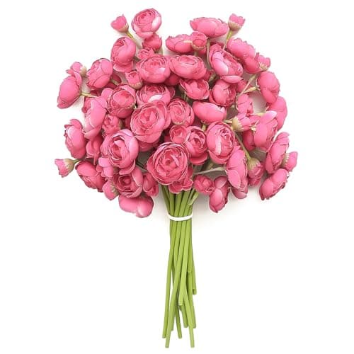 Floroom Ranunculus Artificial Flowers 18 Pcs Fuchsia Faux Silk Mini Ranunculus Bulk Fake Wedding Filler Flowers for DIY Hot Pink Bouquets, Centerpieces, Bridal Shower Decorations & Arrangements