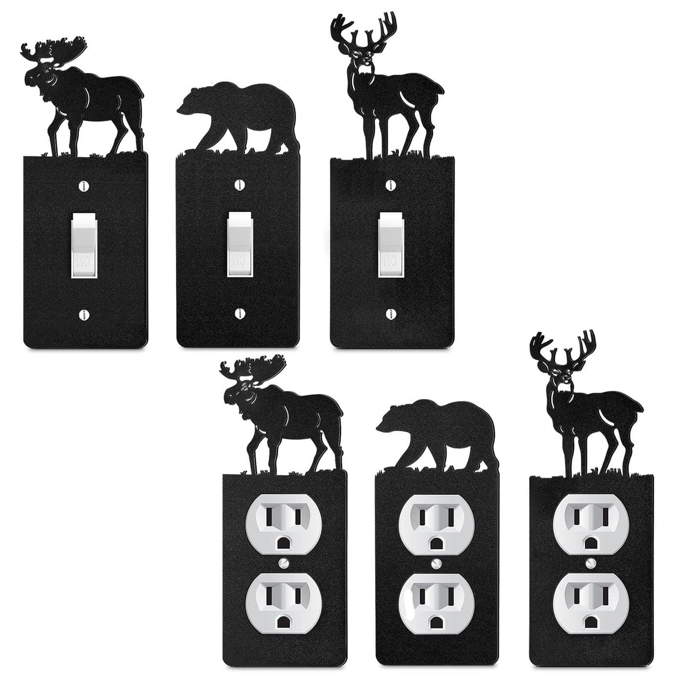 Lothee 6 Pcs Metal Bear Light Switch Cover Plate Moose Tree Mountain Elk Forest Outlet Plate Toggle Outlet Wall Cover for HomeSingle Toggle