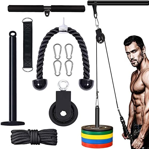 Monfasye Mtgluk Cable Pulley System Upgraded DIY LAT and Lift Weight Pulley Machine Attachment Home Gym Forearm Wrist Roller for Triceps Pull Downs Biceps Curl Forearm Shoulder (Nylon 100'')