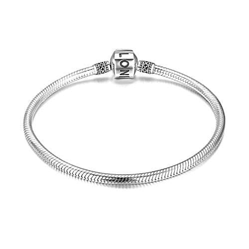LONAGO Genuine Charm Bracelet 925 Sterling Silver Snake Chain Bangle Barrel Clasp Jewelry Fit Snake Charm Birthday Gift for Women (7.5 inches/19 cm)