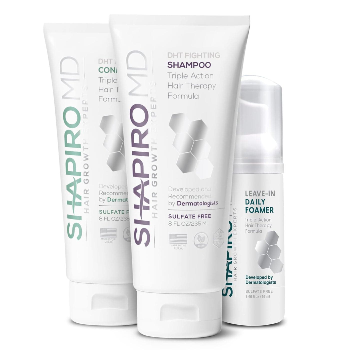 Shapiro MD Hair Growth Experts Natural Hair Kit for Thicker Fuller Healthier Looking Hair Including Shampoo Conditioner and LeaveIn Daily Foam 2 Month