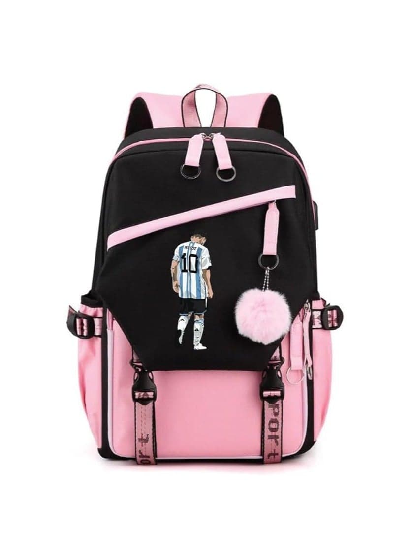 Football Superhero Messi Printed Backpack-Stylish Student Travel Bag With USB Charging Port-Perfect For Football Sports Fan-School Or Casual Outings