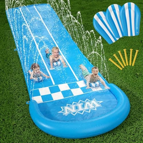 Jasonwell Slip and Slide Lawn Waterslide 20Ft Heavy Duty Lawn Slip Water Slide for Kids Adults with Splash Sprinkler N 3 Bodyboards Backyard Summer Outside Outdoor Water Play Toys Race3Lanes