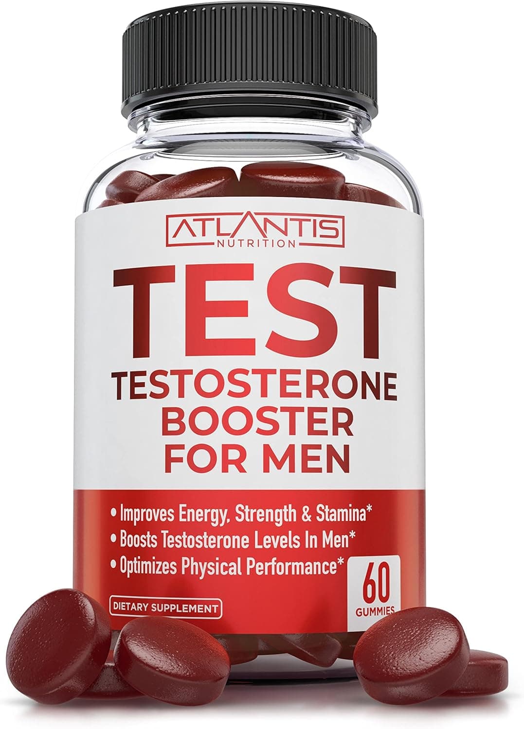 Atlantis Nutrition Testosterone Booster For Men Gummies Male Enhancement Boosts Energy Optimizes Physical Performance Formulated wTribulus Horny Goat Weed Saw Palmetto Maca Root 60 Gummies