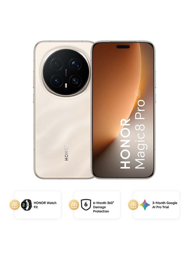 Magic 8 Pro Dual SIM 5G Sunrise Gold 12GB RAM 512GB With Free Watch Fit, 6 Month 360° Damage Protection Insurance and 3 Month Google AI Pro Trial - Middle East Version
