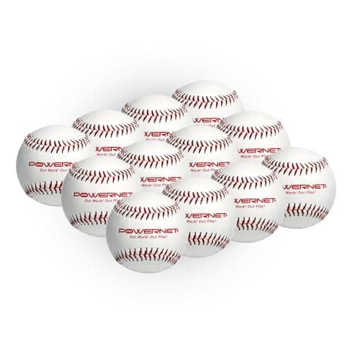 PowerNet Recreation Baseballs, 12 Practice Baseballs, Recreation Grade Regulation Size Balls, Portable Pitching & Batting Practice Equipment