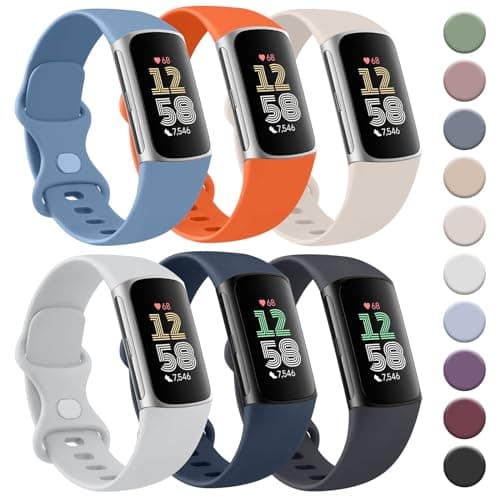 Tobfit 6 PACK Sport Bands Compatible with Fitbit Charge 6 / Fitbit Charge 5 Bands for Women Men, Soft Silicone Waterproof Straps Replacement Wristbands Compatible for Fitbit Charge 5 / Charge 6