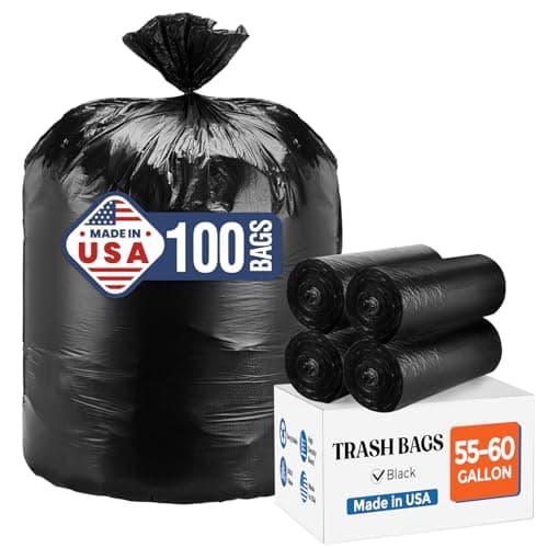 Delxo 55-60 Gallon Trash Bags, 100 Count – 0.9 Mil Medium Duty Garbage Bags, Durable & Puncture-Resistant Plastic Bolsas para basura, Perforated Design– Made in USA for Kitchen, Yard, Office (Black)