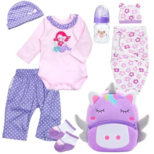 8 Pcs Reborn Baby Doll Clothes Accessories with Backpack Swaddle Blanket for 1722 Inch Newborn Dolls Cute Purple Reborn Baby Outfit
