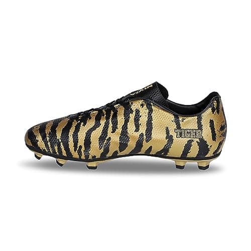 Nivia Tiger Football Stud Shoe/Sports and Soccer Shoe/Comfortable and LIGHTWEIGHT/UK-08 (Black, Gold)