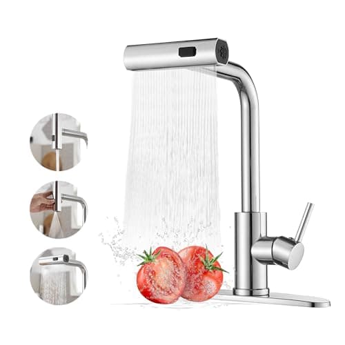 Kitchen Faucets with Pull Down Sprayer,Waterfall Kitchen Sink Faucet,Commercial Utility Stainless Steel Kitchen Faucets,Single Handle Kitchen Sink Faucet with Pull Down Sprayer for 3 Function
