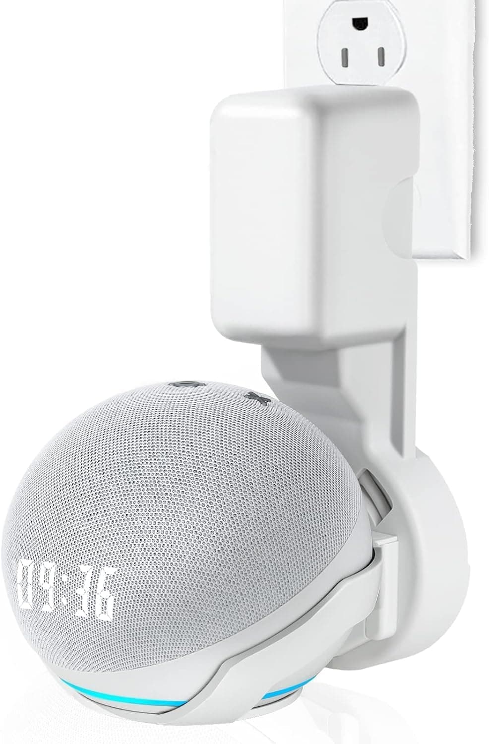 Saifsmart Outlet Wall Mount Hanger Holder Stand Accessories Case Built-in Plug Cable Management for Echo Dot 4th Gen/Echo Dot 5th Gen Smart Speaker (White)