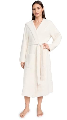 Barefoot Dreams Womens CozyChic Ribbed Hooded Robe Cream Off White 1