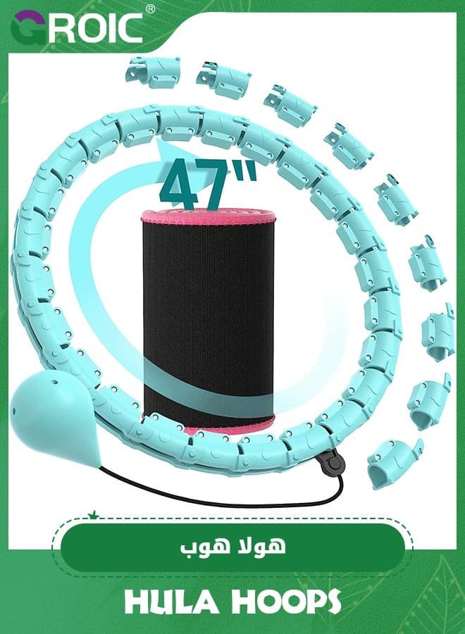 Weighted Hula Circle Hoops for Adults Weight Loss, Infinity Hoop Fit Plus Size 55 Inch, 24 Detachable Links, Exercise Hoola Hoop Suitable for Women and Beginners with Sports Sweating Belt