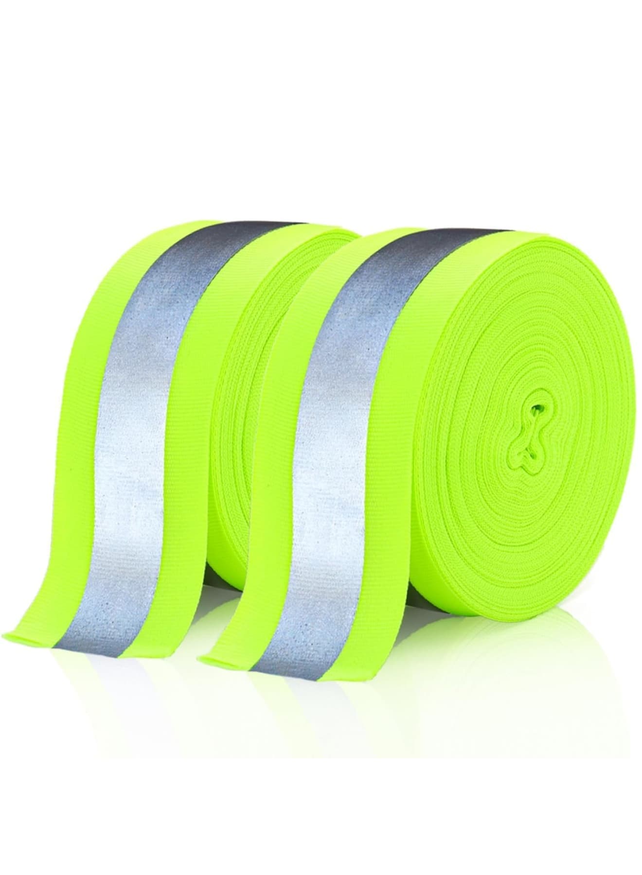 Reflective Ribbon, High Visibility Silver Fluorescent Sew On Safety Fabric Strip, Reflective Webbing for Clothes, Backpacks, School Bags, Walking, Cycling & Night Safety, 2 Rolls, 2'' x 66ft