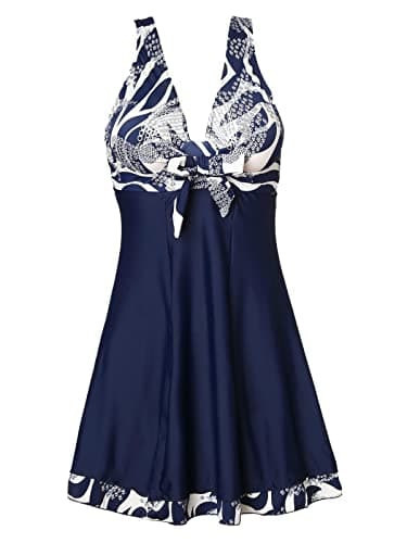 MiYang Womens One Piece High Waist Padded Swim Dress Navy Flower Tag Size 5XLXXL US 16W