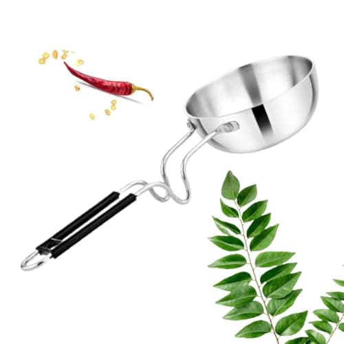 THE COOK HOUSE - Stainless Steel Tadka Pan with Balance Design PVC Handle - Heavy Gauge Vagar/Baghar/Chounk Pan for Spice Seasoning, Frying, Roasting - Compatible with Gas (250 ML)