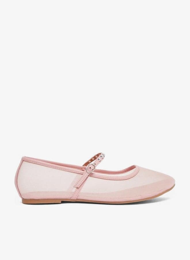 Styli Pink Mesh Mary Jane Flats