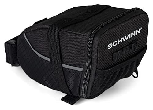 Schwinn Seat Pack for Bicycles, Black, Wide Opening Zipper Closure, Easy Installation, Reflective Piping, Compatible with Most Adult Bikes, Storage for Tube, Wallet, Keys and More, Bike Seat Bag