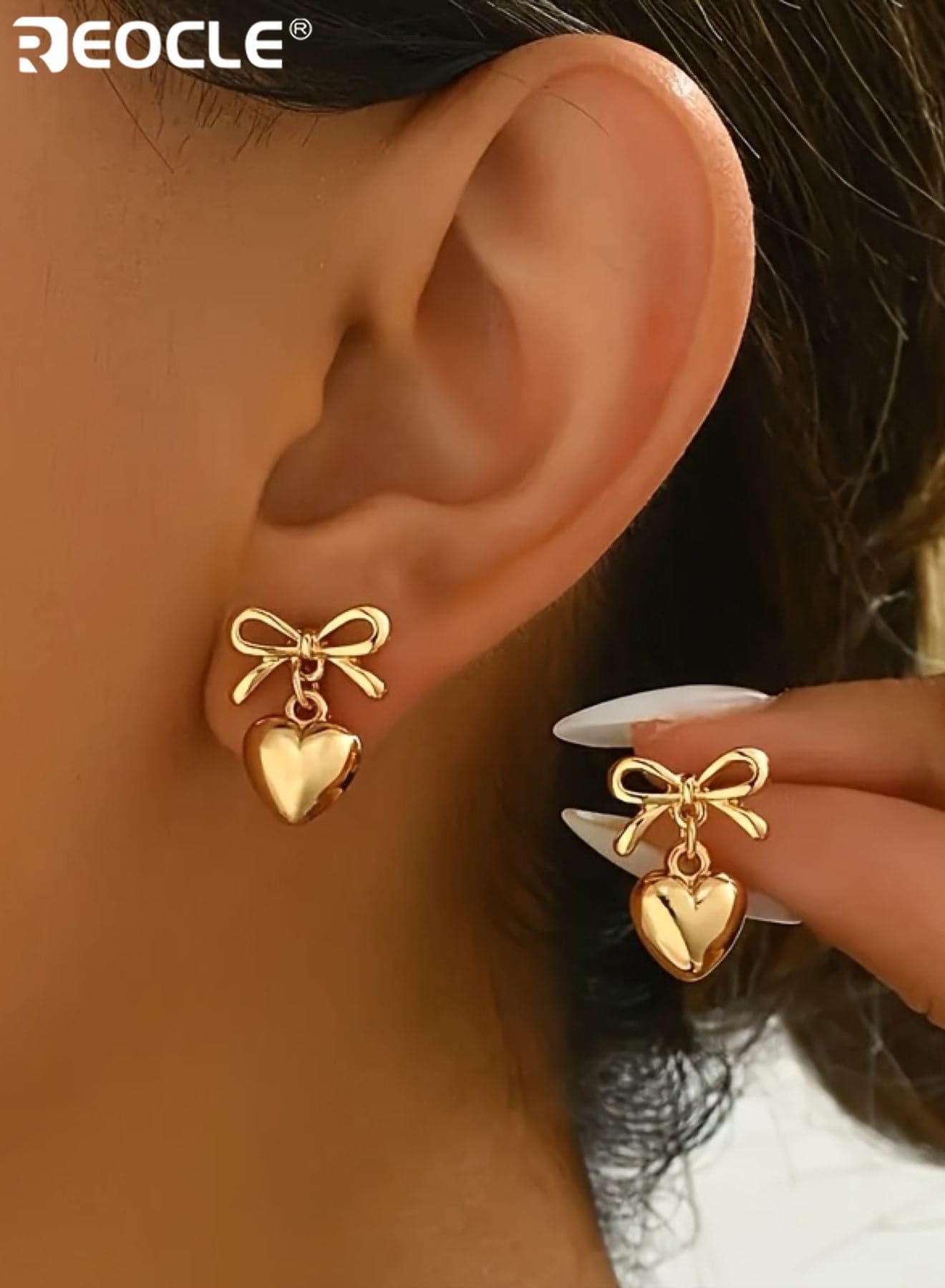Women's Bow & Heart Drop Earrings with Polished Finish & Secure Stud Base Romantic Delicate Jewelry for Daily Wear and Special Occasions