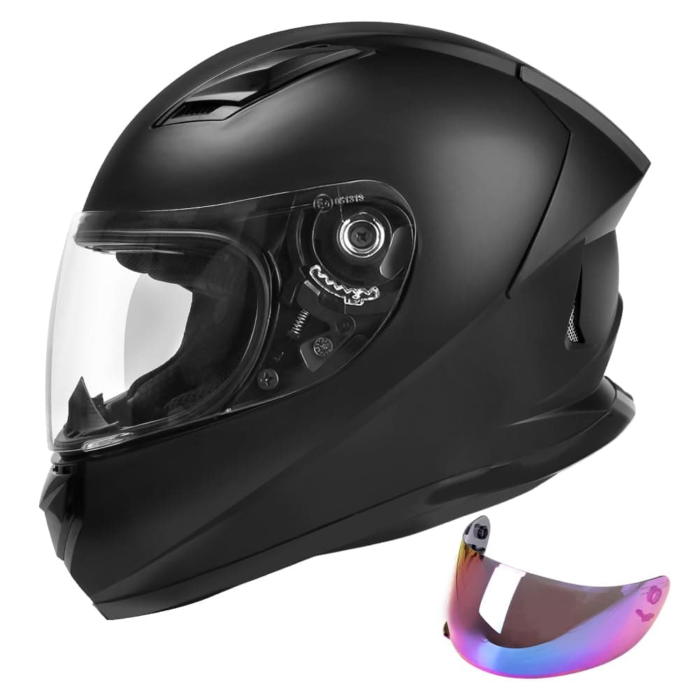 JAGASOL DOT Lightweight Full Face Motorcycle Street Bike Helmets with Extra Tinted Visor for Adults Men and Women DOT ApprovedMatte BlackM