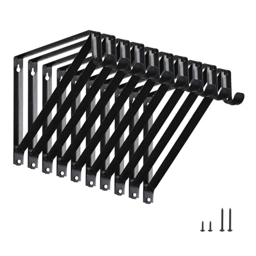 HOME MASTER HARDWARE Heavy Duty Closet Shelf Rod Brackets 10 Pack,Wall Mounted Closet Shelves Support Brace with Hook,10-3/4 in Black Bracket with Screws
