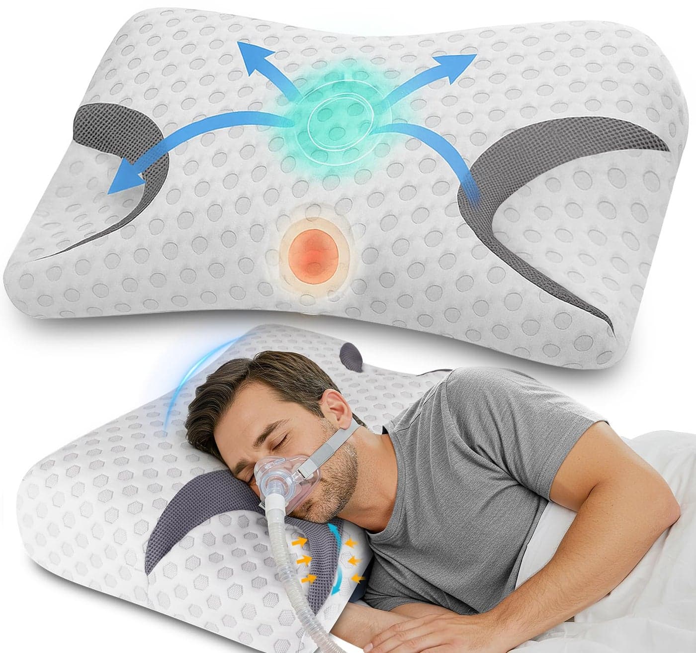 IKSTAR CPAP Pillow for Side Sleeper Sleep Apnea Pillow for Sleeping CPAP Nasal Pillows Suit for All CPAP Masks User Cervical Memory Foam Neck Support Pillow Relief Neck Pain for Side Back Sleepers