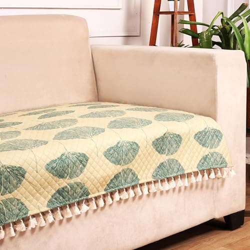 STITCHNEST Quilted Velvet Sofa Cover – 70x30 Inch, Multicolor Pastel Geometric Design, Soft & Luxurious, Washable Sofa Protector for 3-Seater