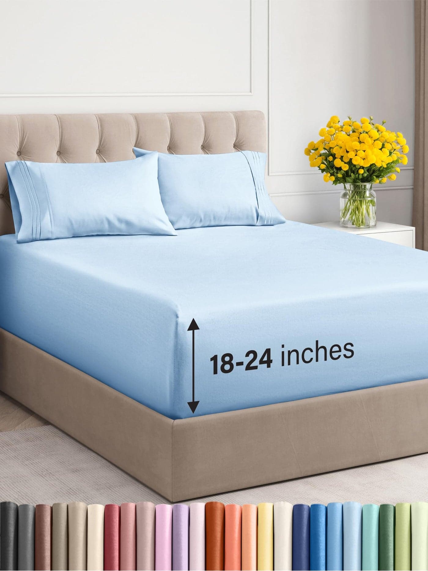 Extra Deep Twin Sheet Set 4 Piece Breathable Cooling Sheets Hotel Luxury Bedding Set with 1824 Inch Extra Deep Pockets Easy Fit Super Soft Wrinkle Free and Comfy Light Blue Twin Size