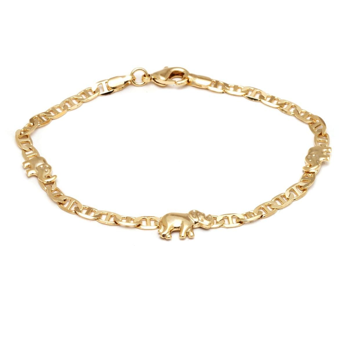 Barzel 18K Gold Plated Flat Marina Elephant Anklet For Women - Made In Brazil (Gold, 10 Inches)