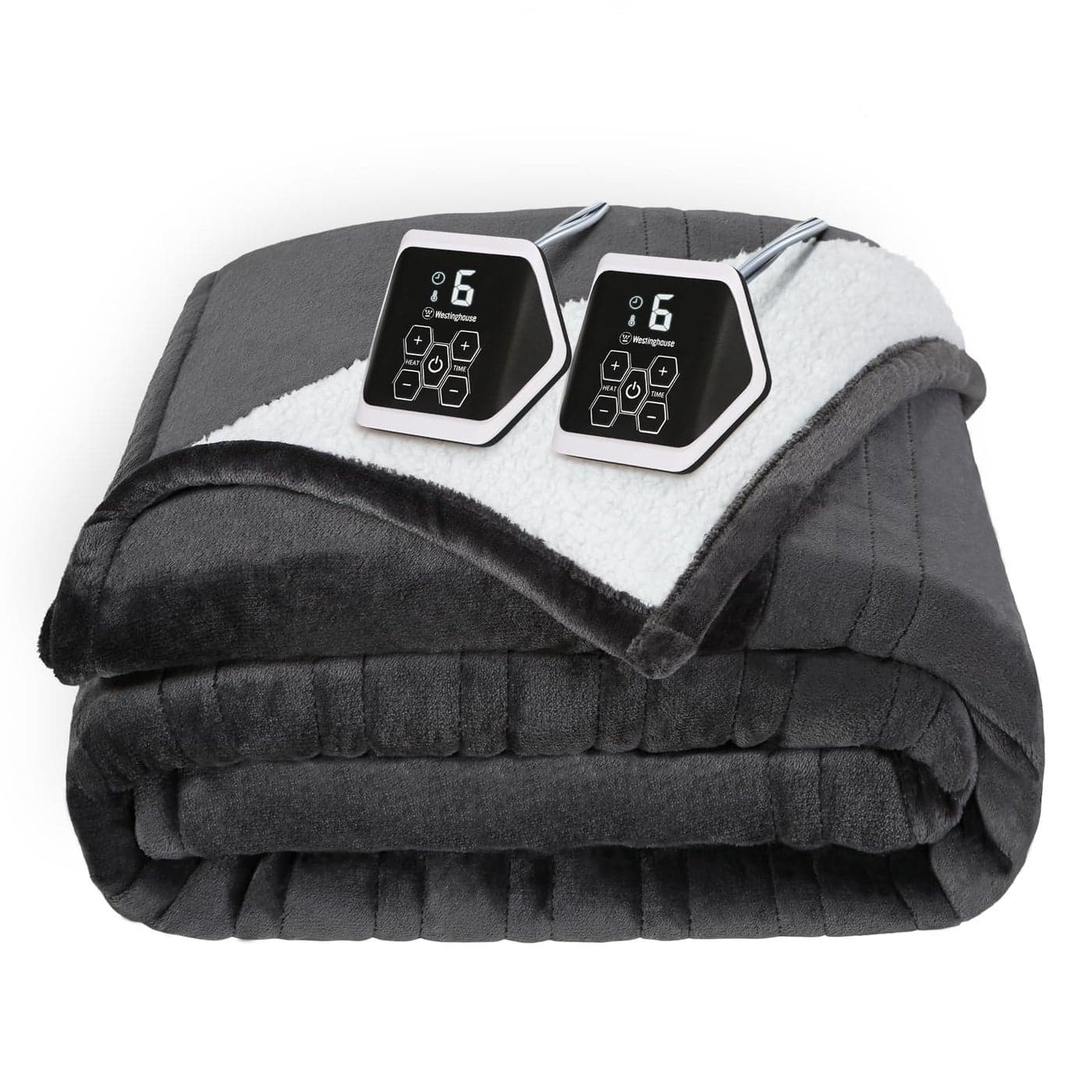 Westinghouse Heated Blanket Queen Size Soft Flannel to Sherpa Electric Blanket with 10 Heating Levels 12 Hours Auto Off Fast Heating Blanket Machine Washable 84x90 Inch Charcoal