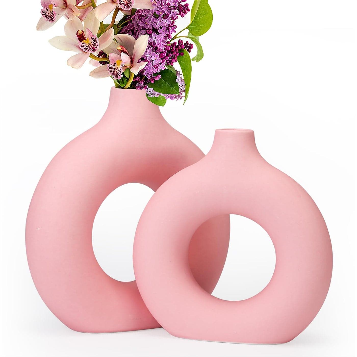 2Pack Light Pink Ceramic Vase for Modern Home Decor Round Matte Pampas Flower Vases Minimalist Nordic Boho Ins Style for Wedding Dinner Table Party Living Room Office Bedroom Vase Decorative
