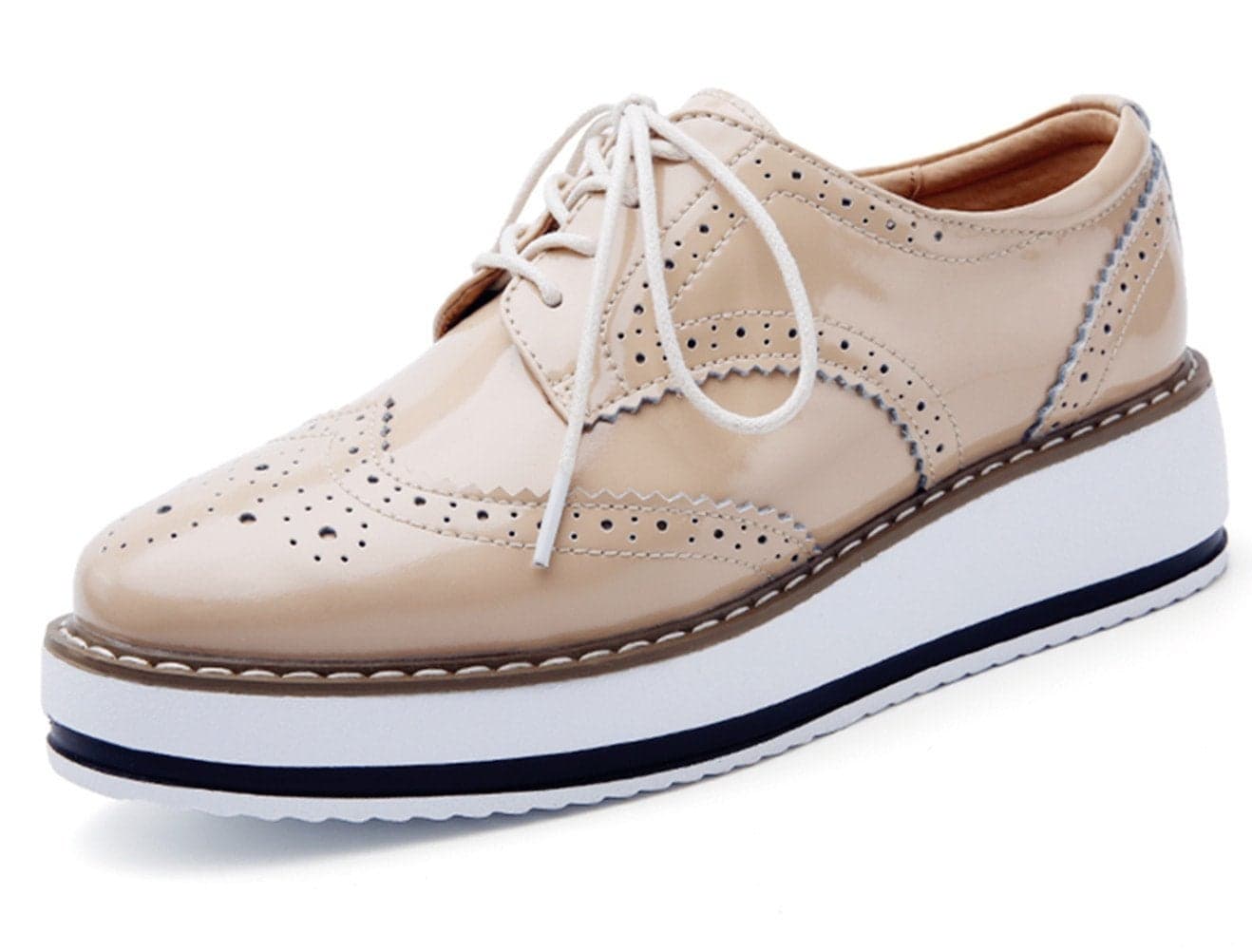 DADAWEN Women's Platform Lace-Up Wingtips Square Toe Oxfords Shoe Apricot US Size 5/Asia Size 35/22.5cm