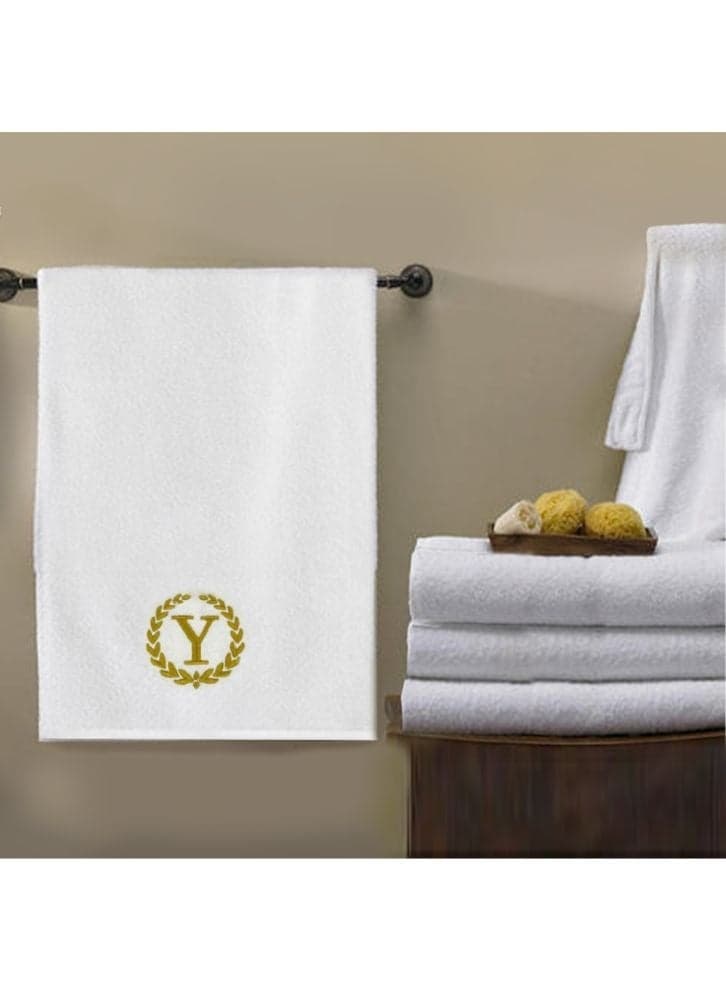 Embroidered For You (White) Luxury Monogrammed Bath Towel (70 x 140 Cm-Set of 1) 100% cotton, Highly Absorbent and Quick dry, Classic Hotel and Spa Quality Bath Linen-600 Gsm (Golden Letter Y)