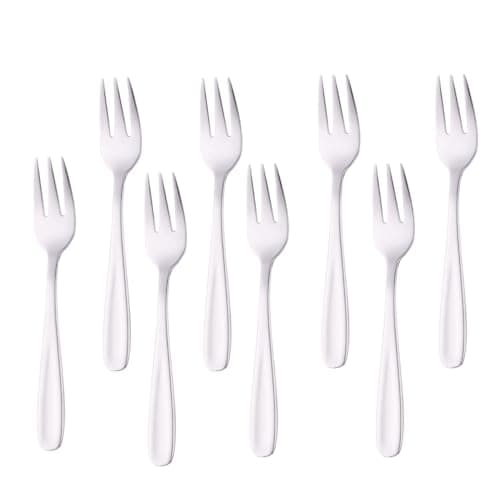 Buyer Star Appetizers Desert Forks, 18/10 Stainless Steel 3-tine Cocktail Mini Salad Fruit Fork Sets of 8, 5.5 Inch