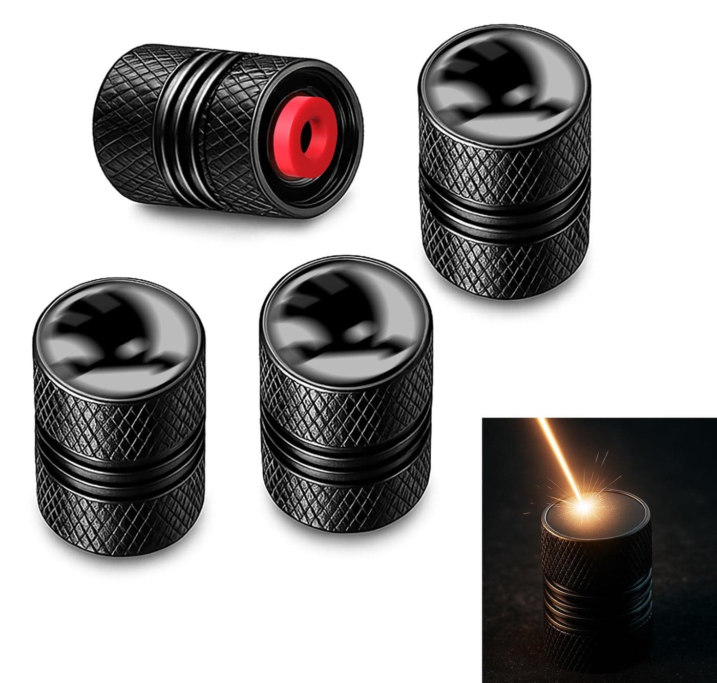 Metal Tyre Valve Caps (Set of 4) | Laser Engraved | Anti-Leak O-Ring | Stylish Air Stem Covers | Universal Fit | Compatible with Skk-oo-da Slavia, Kushaq, Superb, Octavia, Rapid & More