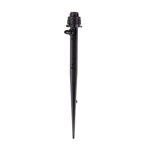 Raindrip R153CT Adjustable Flow Bubbler, Non-Pressure Compensating Emitter, Full-Circle Pattern, Fan Spray, with 1/4-Inch Barbed Inlet on 5-Inch Stake, 3-Pack, Black