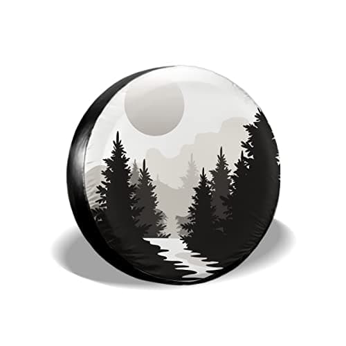 Abstract Moon Spare Tire Cover Mountain Tree Waterproof Dust-Proof Universal Spare Wheel Tire Covers 16 Inch Fit for RV Trailer Truck Jeep Rv SUV Truck Camper Travel Trailer Accessories