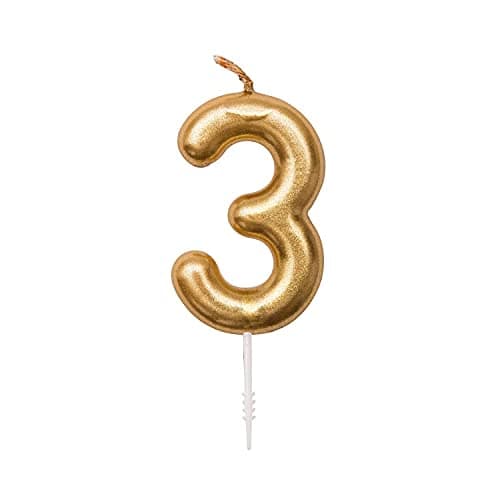 INFISPACE Gold Number Cake Topper Candle for Birthday/Anniversary (Number 3)
