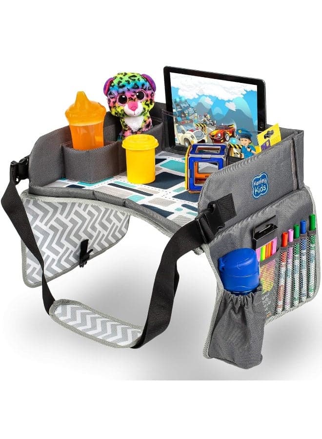Kenley Kids Travel Tray, Toddler Car Seat Lap Tray, Road Trip Essentials Activity Table (Blue/Gray)