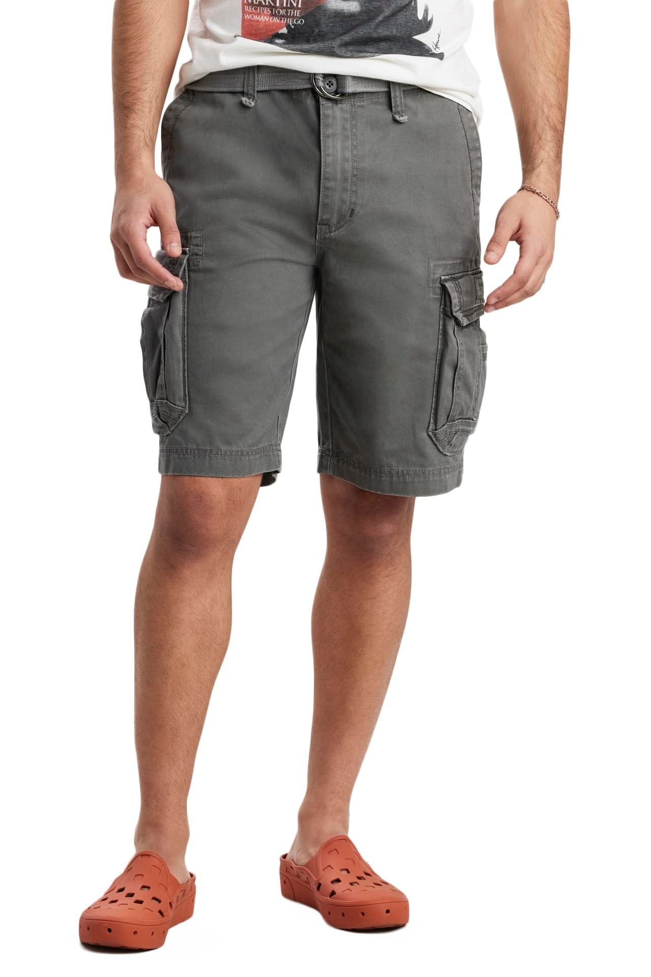 Unionbay Men's Survivor Belted Cargo Short, Grey Goose, 36
