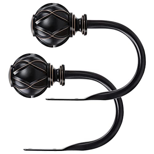 KAMANINA Decorative Curtain Drapery Holdbacks, Curtain Tiebacks Hooks with Screws Wall Mounted, Netted Texture Finials for Drapes Window Home Decoration, Black (1 Pair/2 Pack), Small