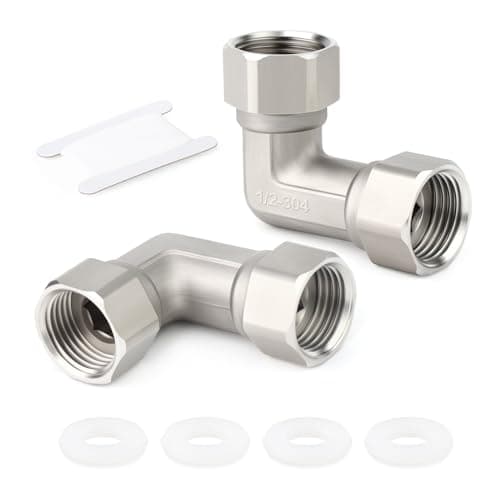 TAISHER 2PCS 304 Stainless Steel 90 Degree Elbow 2 Ends Flexible Movable Connector, 1/2" Female for Sprayer, Angled Valve, Shower Arm