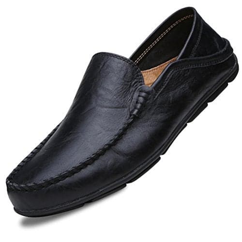 Go Tour Men's Premium Genuine Leather Casual Slip On Loafers Breathable Driving Shoes Fashion Slipper Black 9.5/44