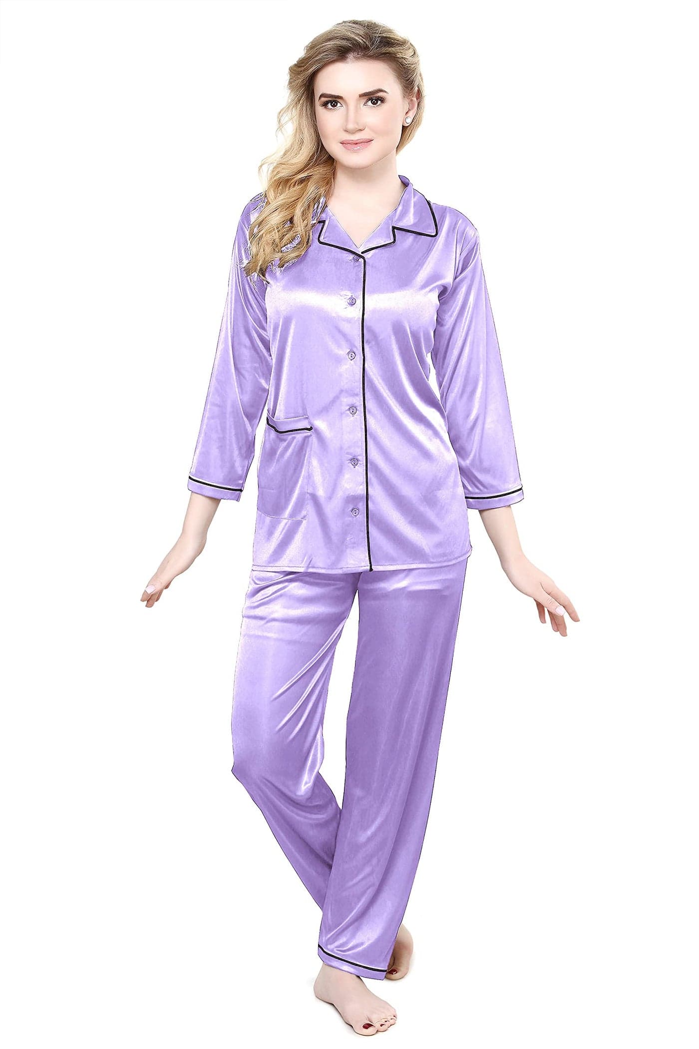 TIGYWIGY Women's Satin Plain/Solid Top and Pajama Set Pack of 1 (2000_Lavender_Xx-Large)