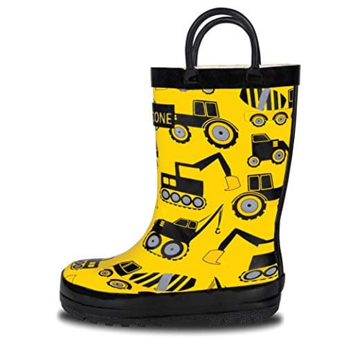 Lone Cone Rain Boots with Easy-On Handles in Fun Patterns for Boys and Girls, Play-Proof Flexible Rubber, Durable Non-Slip Treads, Kid-Friendly for Hours of Joy - Construction Zone, 7 Toddler