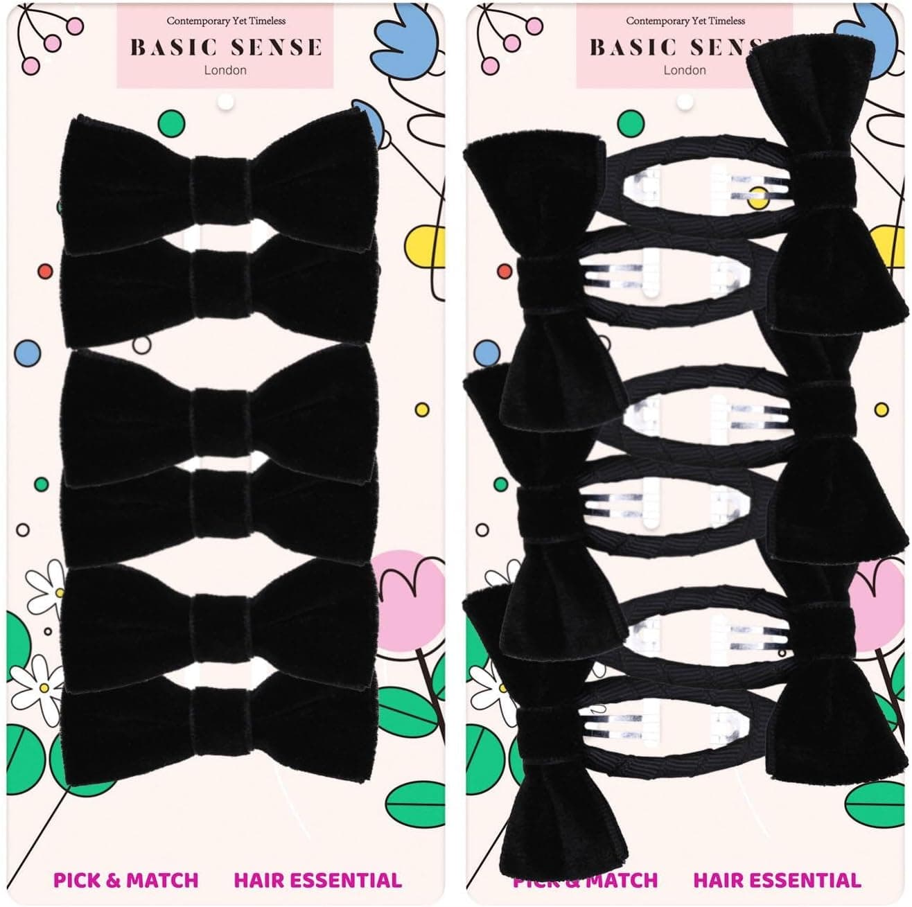 Basic Sense 12pcs Girls Velvet Bow Hair Accessories School Hair Clips Hair Ties Set Black