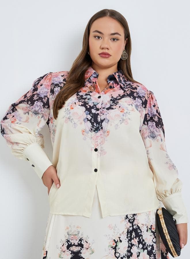 Plus Size Placement Printed Floral Shirt