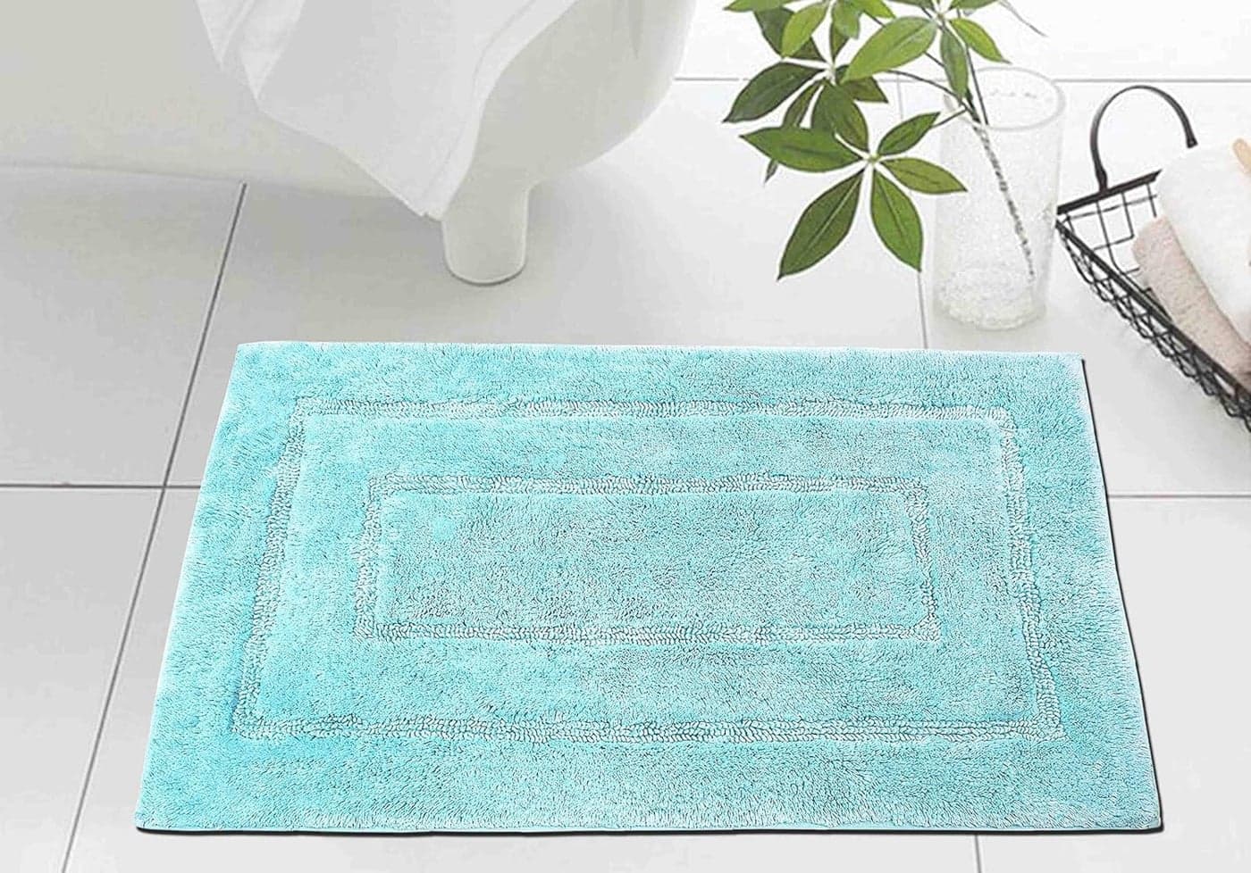 THE HOME TALK Cotton Tufted Bath Rugs 17x24 21x34 Inch AntiSkid Area Rugs for Spa Vanity Shower Master Bathrooms Bedroom Water Absorbent Linens 100 Cotton Pack of 2 Turquoise