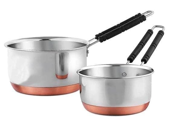 SHOPSIDEX Sauce Pan Tea Maker Milk Coffee pan bhgoni Stainless Steel Copper Bottom Sauce Pan Flat Base Sauce Pan Tea Pan Milk Pan Tapeli Patila Sauce Pot 1000 and 2000 ML Combo